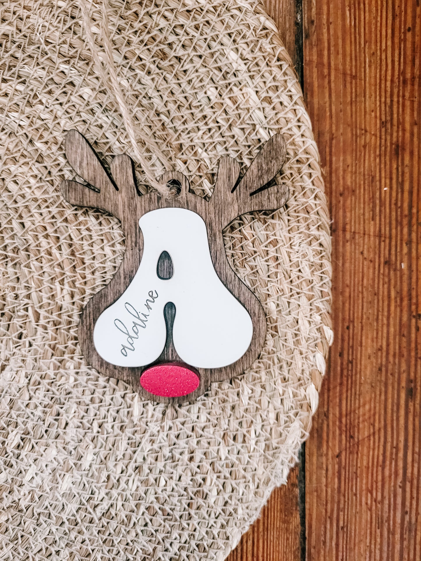 Rudolph Initial Ornament - Sparkly Red Nose