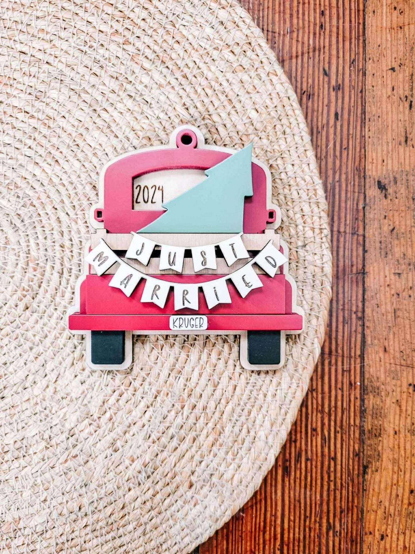 Just Married Red Truck Ornament